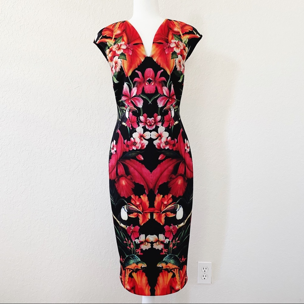 Ted Baker London Tropical Print Bodycon Midi Dress
